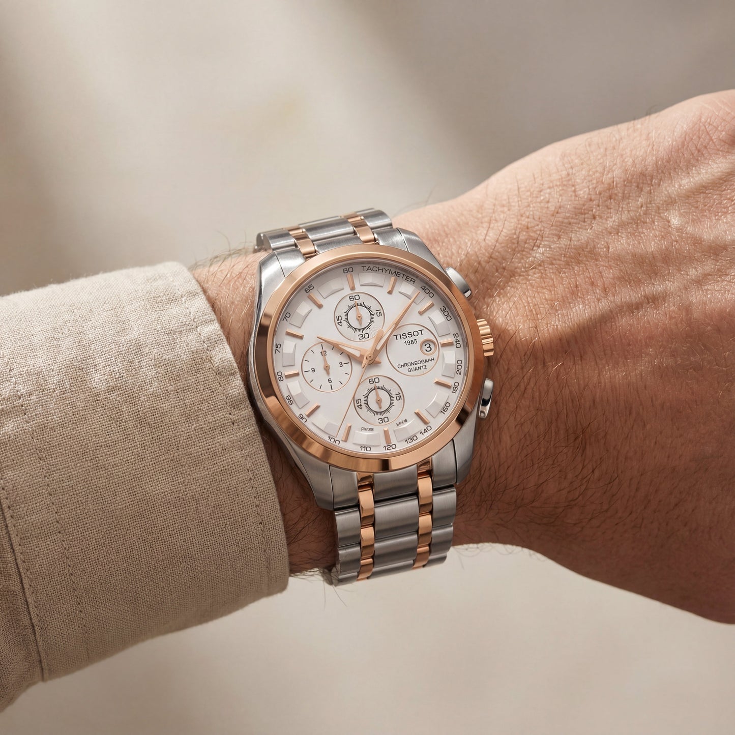 Men’s Silver & Rose Gold Chronograph Style Watch – Premium Design