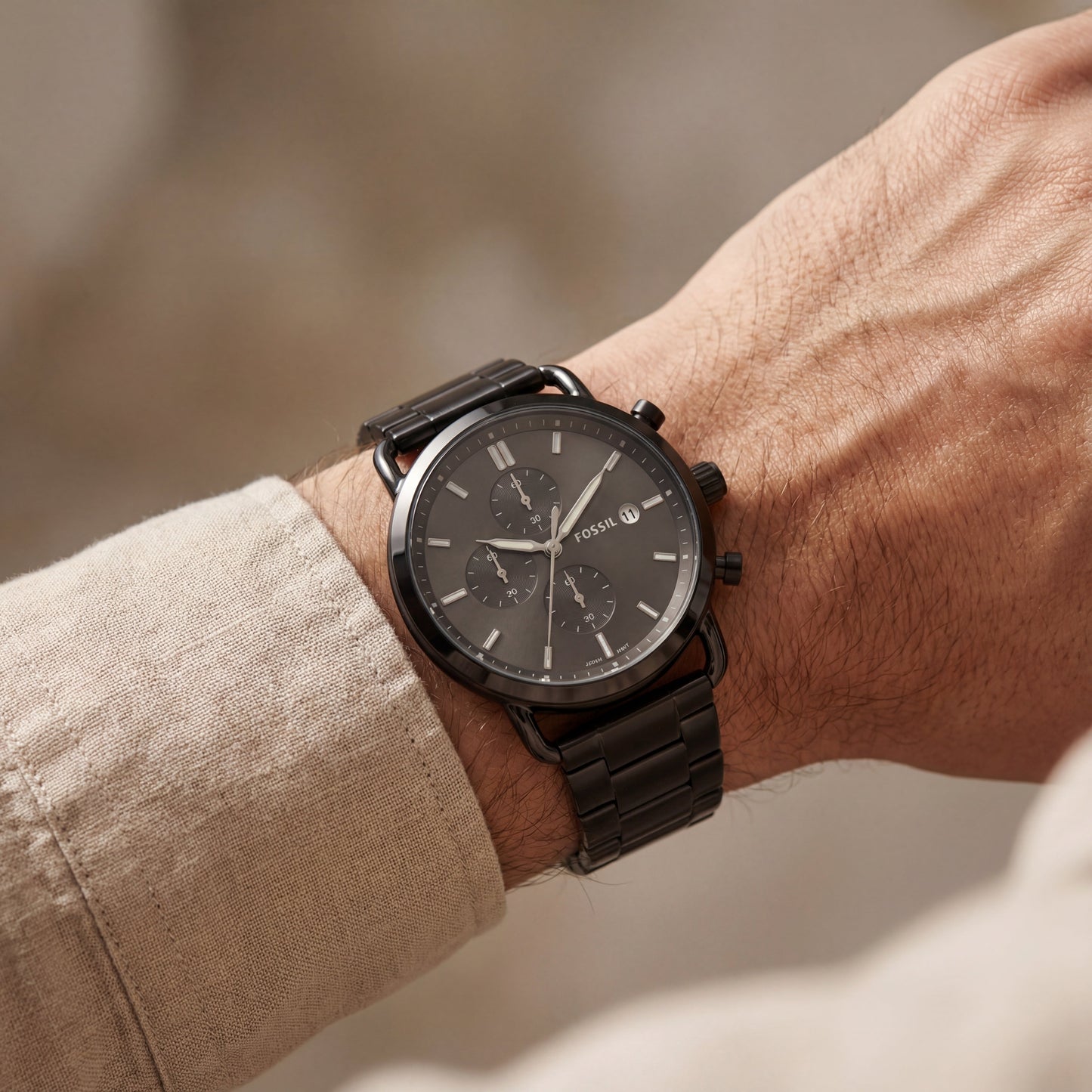 Matte Black Minimal Chronograph Stainless Steel Watch