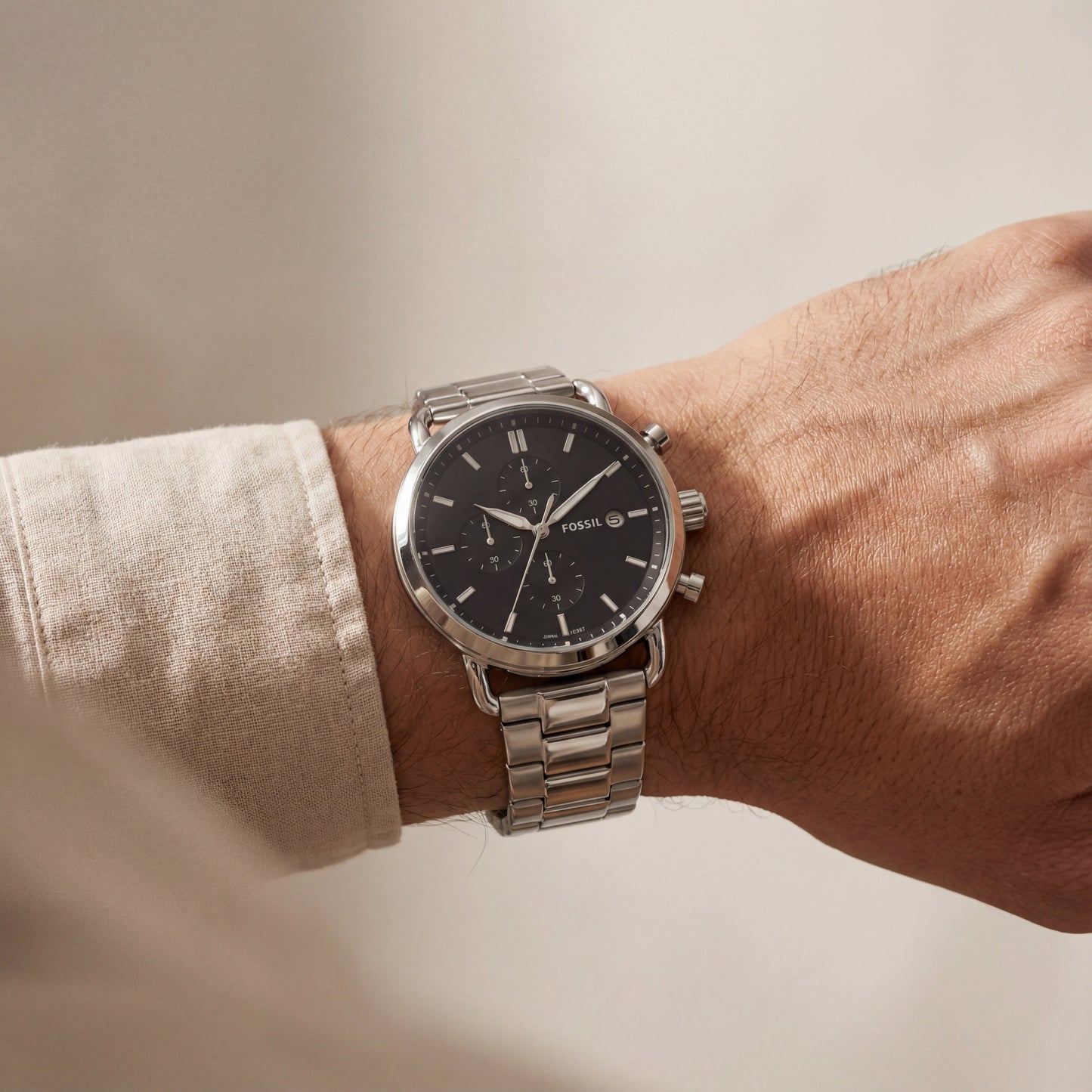 Classic Black Dial Stainless Steel Chronograph Watch