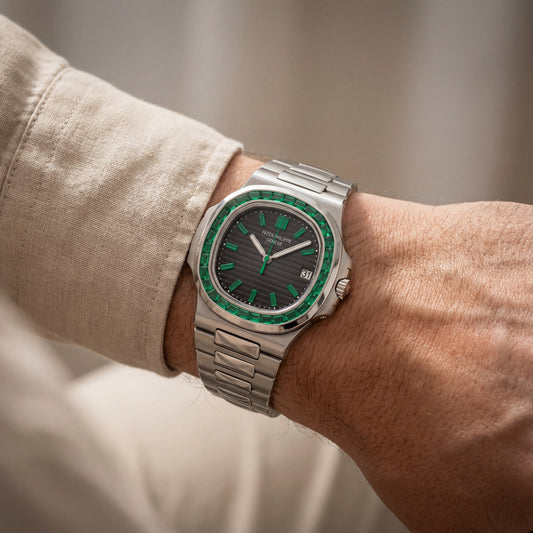 Emerald Bezel Luxury Stainless Steel Watch for Men – Elite Edition