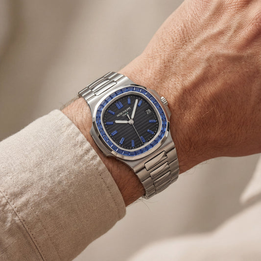 Silver Blue Crystal Bezel Luxury Steel Watch – Premium Edition