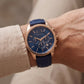 Centrix Navy Blue Rose-Gold Chronograph Leather Watch