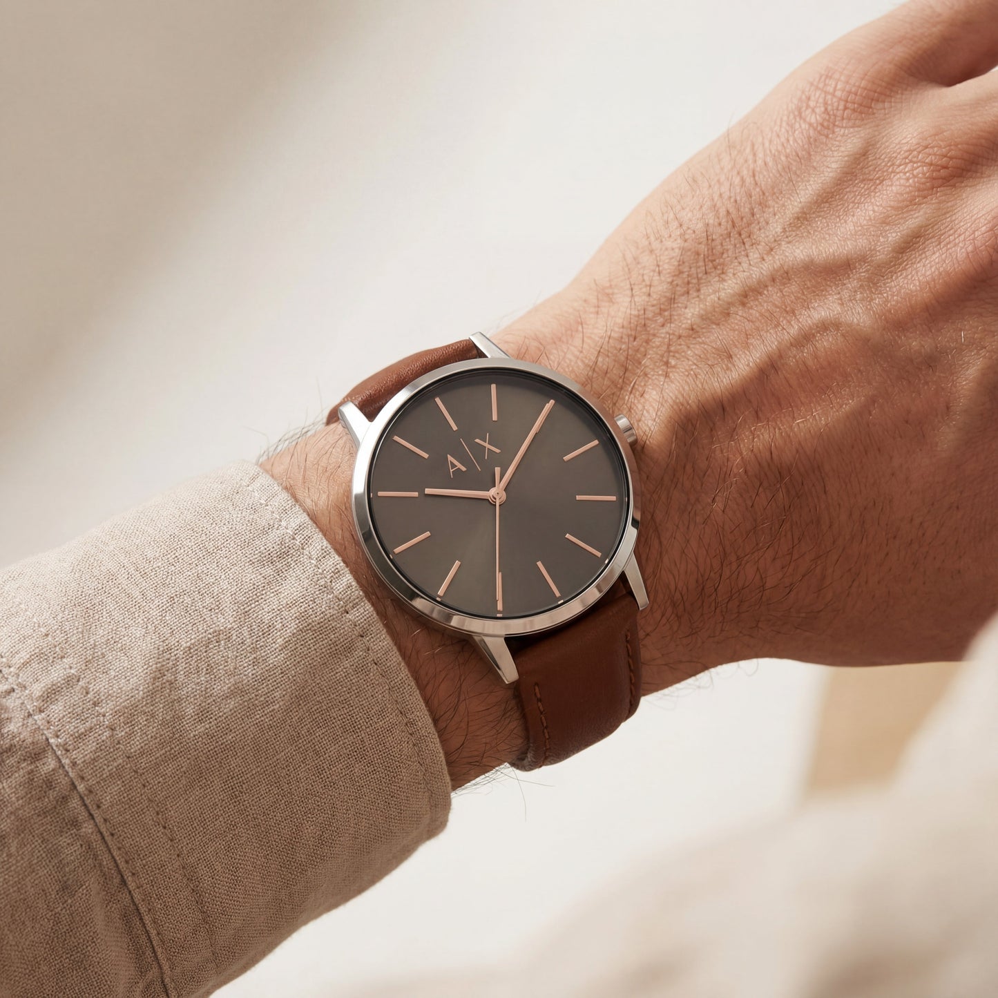 Classic Minimal Brown Dial Leather Strap Watch