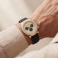 Gold Finish Diamond Bezel Chronograph Watch with Black Rubber Strap