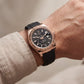 Rose Gold Black Dial Fluted Bezel Premium Men’s Watch with Rubber Strap
