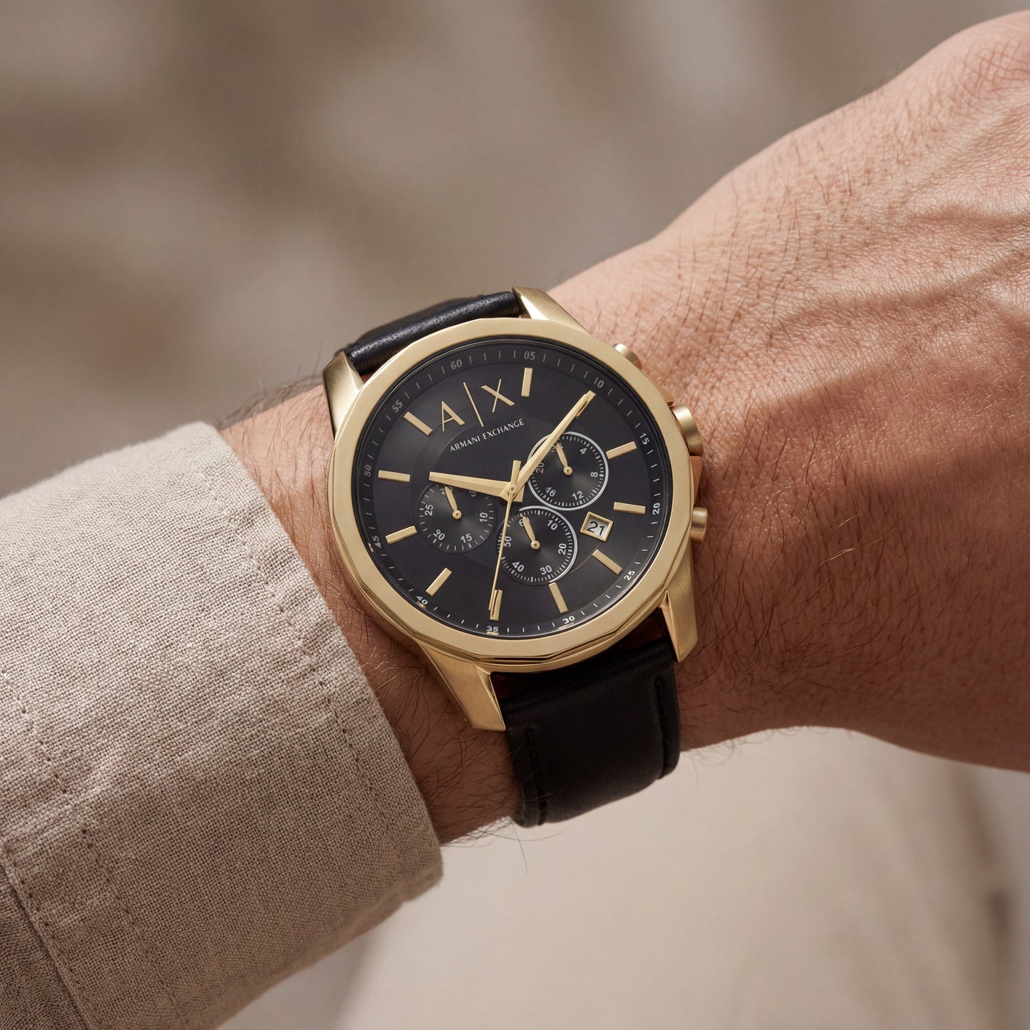 Regal Noir Gold Chronograph Leather Watch