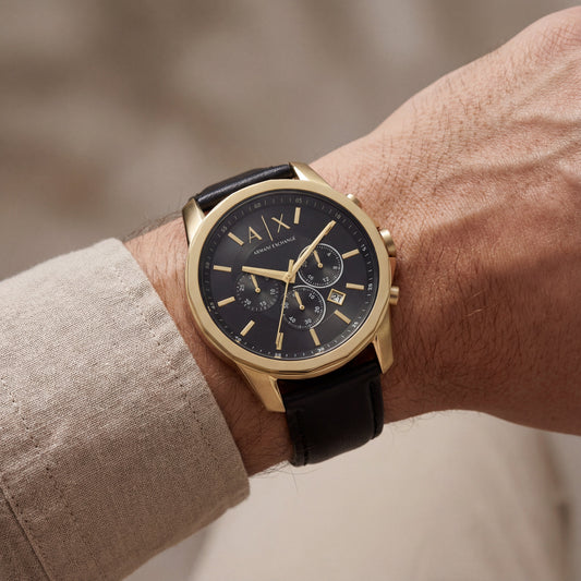 Regal Noir Gold Chronograph Leather Watch