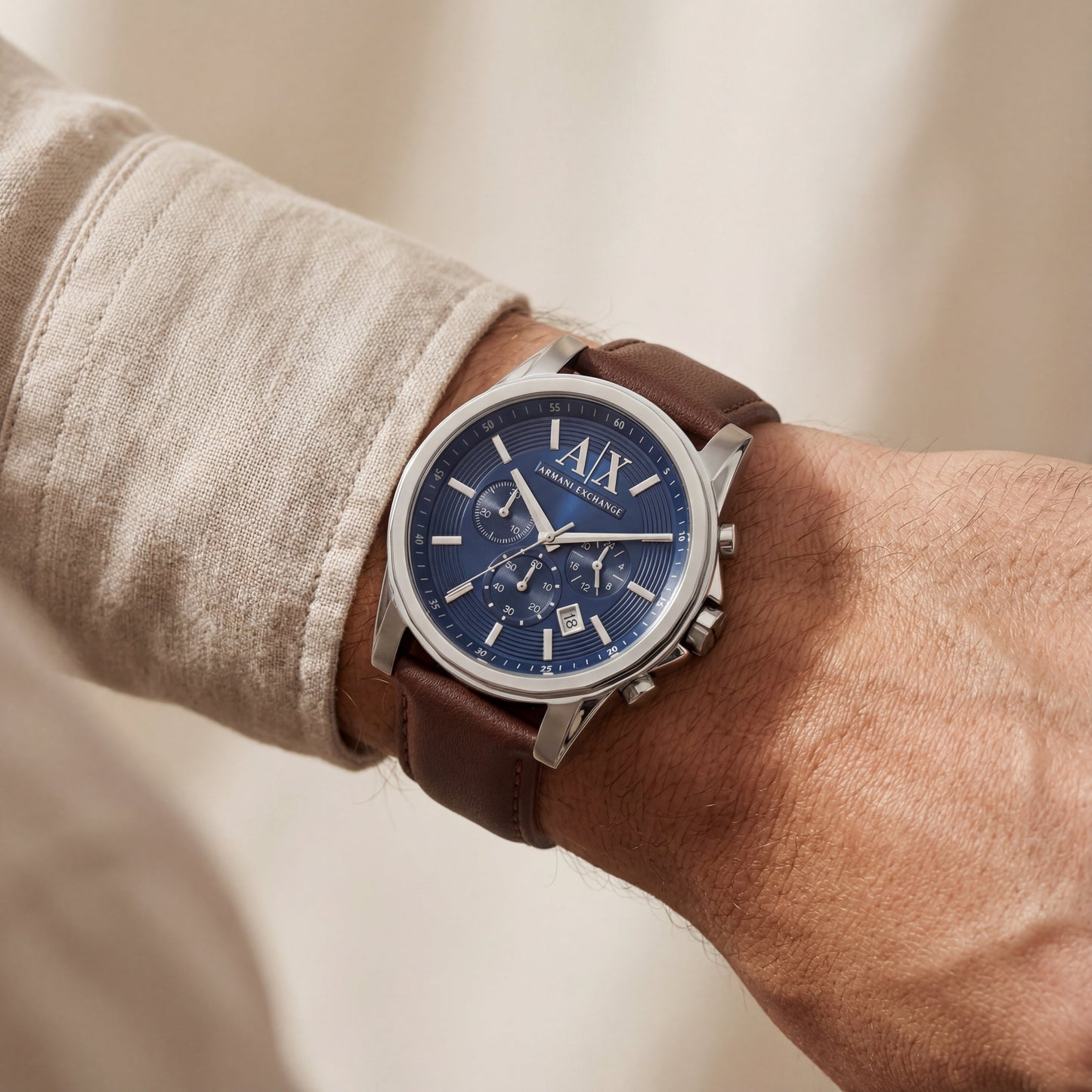 Centrix Midnight Blue Silver Chronograph Leather Watch