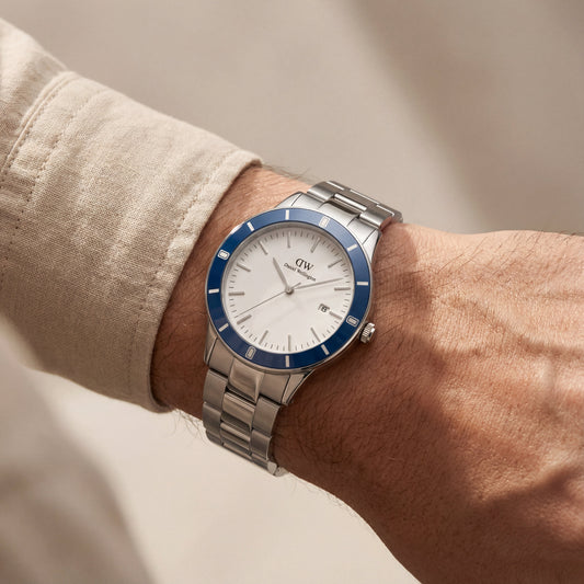 Silver White Dial Blue Bezel Minimalist Men’s Watch