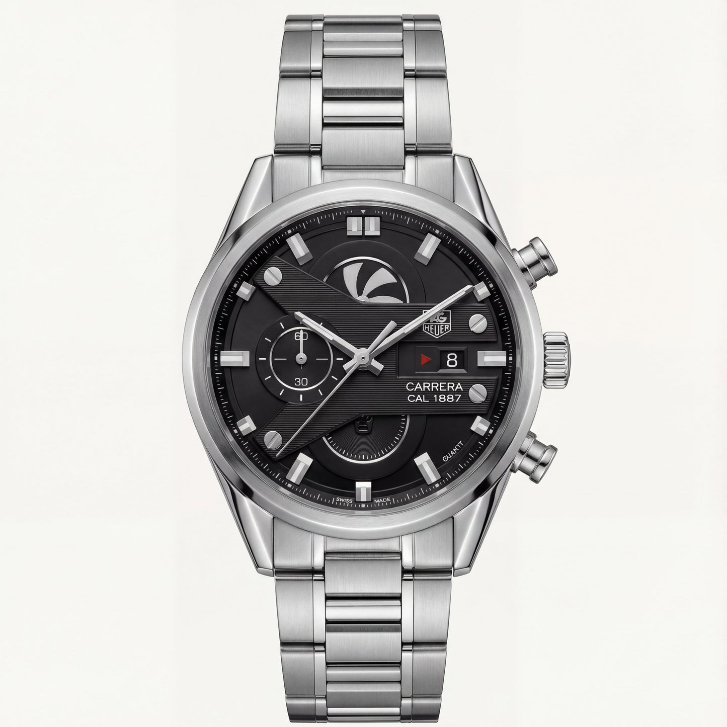 Steel Silver Industrial Chronograph Men’s Watch with Black Dial