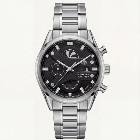 Steel Silver Industrial Chronograph Men’s Watch with Black Dial