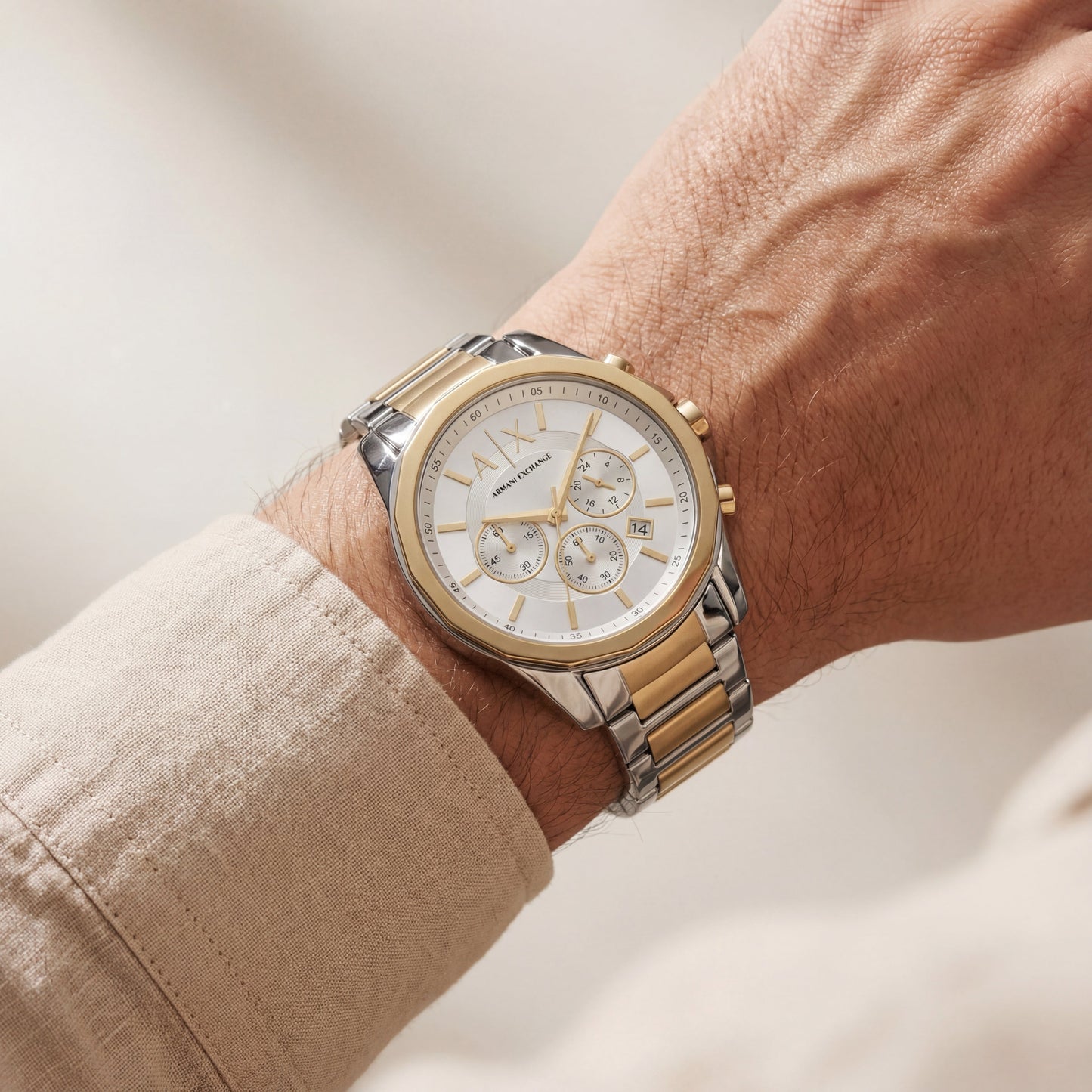 Centrix Ivory Silver–Gold Chronograph Watch