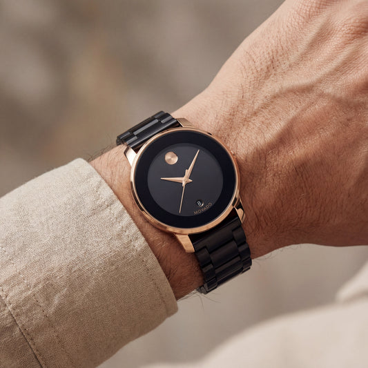 Black Dial Rose Gold Bezel Men’s Minimalist Stainless Steel Watch