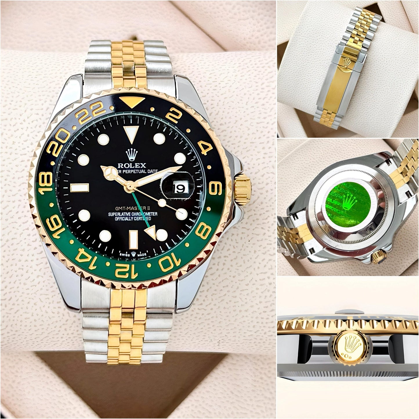 Premium Two-Tone GMT Style Luxury Watch Green Black Bezel Jubilee Bracelet Classic Business Watch – Men