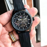 Premium Black Stainless Steel Automatic Skeleton Watch Black Dial Black Silicone Strap Sport Luxury Watch – Men