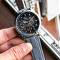 Premium Silver Stainless Steel Automatic Skeleton Watch Black Dial Grey Silicone Strap Modern Sport Luxury Watch – Men
