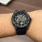 Premium Black Stainless Steel Automatic Skeleton Watch Black Dial Black Silicone Strap Sport Luxury Watch – Men