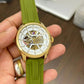 Premium Gold Stainless Steel Automatic Skeleton Watch Olive Green Silicone Strap Luxury Sport Watch – Men