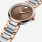 Two-Tone Steel & Rose Gold Minimalist Brown Sunray Dial Luxury Bracelet Watch – Women