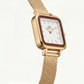 Gold Square Case White Dial Mesh Strap Watch