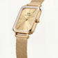 Gold Rectangular Champagne Sunray Dial Mesh Strap Watch