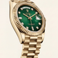 Luxury Gold Stainless Steel Watch Fluted Bezel Emerald Green Sunburst Dial Diamond Markers Day-Date  Watch – Men