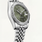 Luxury Silver Stainless Steel Watch Fluted Bezel Olive Green Sunburst Dial Arabic Numerals Jubilee Bracelet Premium Automatic Watch – Men