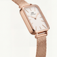 Rose Gold Rectangular White Dial Mesh Strap Minimal Watch
