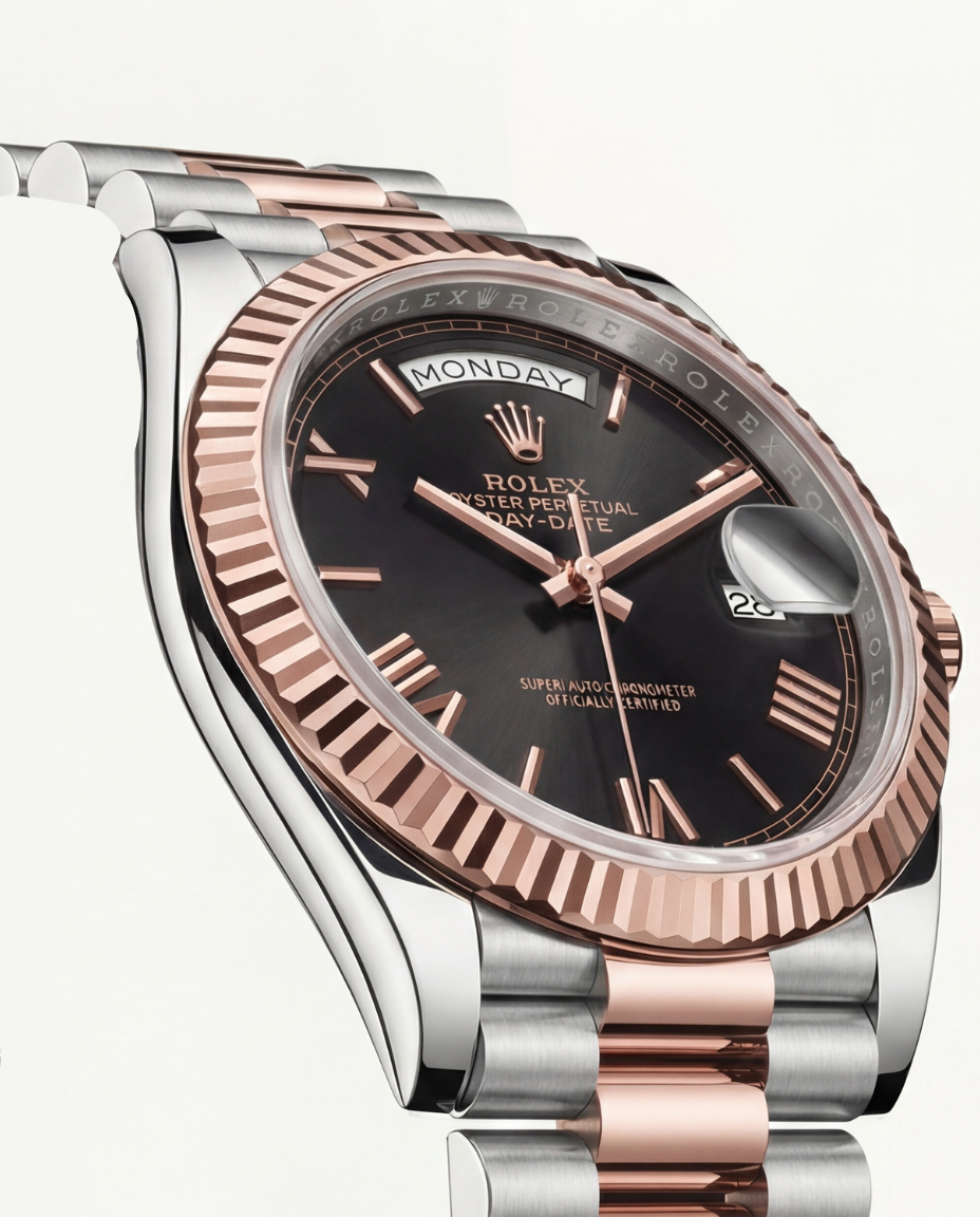 Obsidian Black Fluted Bezel Day-Date Steel Watch