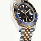 Dual-Tone Steel &amp; Gold GMT Watch – Black Dial Blue Bezel Edition see more