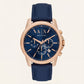 Centrix Navy Blue Rose-Gold Chronograph Leather Watch