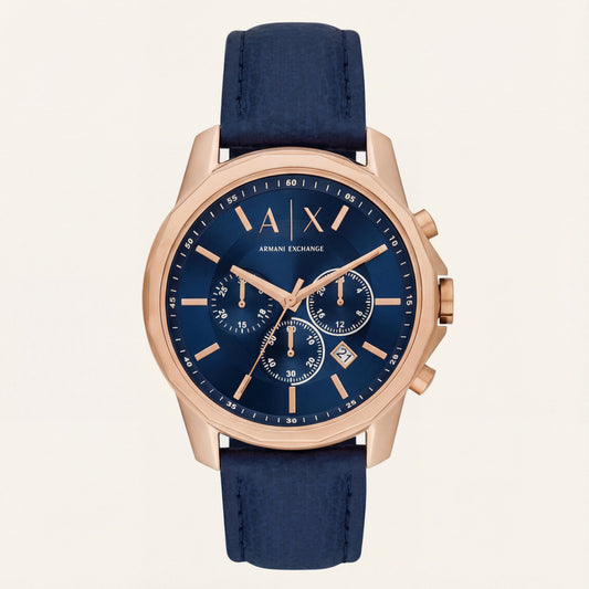Centrix Navy Blue Rose-Gold Chronograph Leather Watch