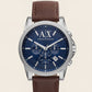 Centrix Midnight Blue Silver Chronograph Leather Watch