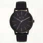 Midnight Black Minimal Leather Strap Watch