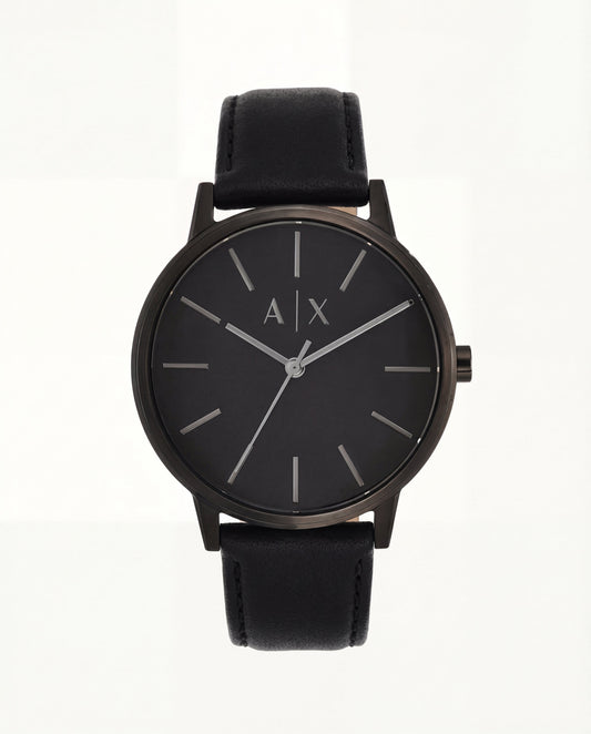 Midnight Black Minimal Leather Strap Watch