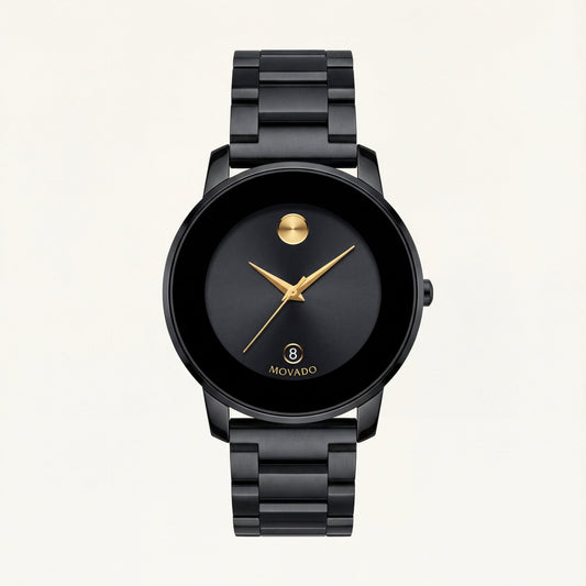 Midnight Black Gold Accent Minimalist Men’s Watch