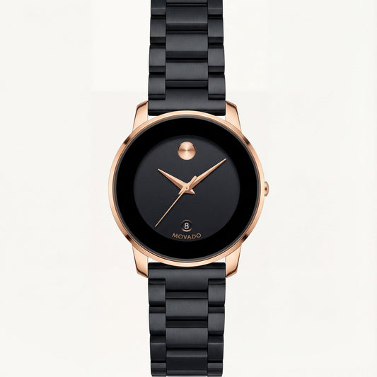 Black Dial Rose Gold Bezel Men’s Minimalist Stainless Steel Watch