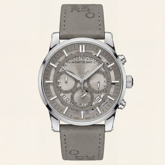 Skeleton Chronograph Silver Dial Leather Strap Men’s Watch