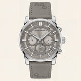 Skeleton Chronograph Silver Dial Leather Strap Men’s Watch