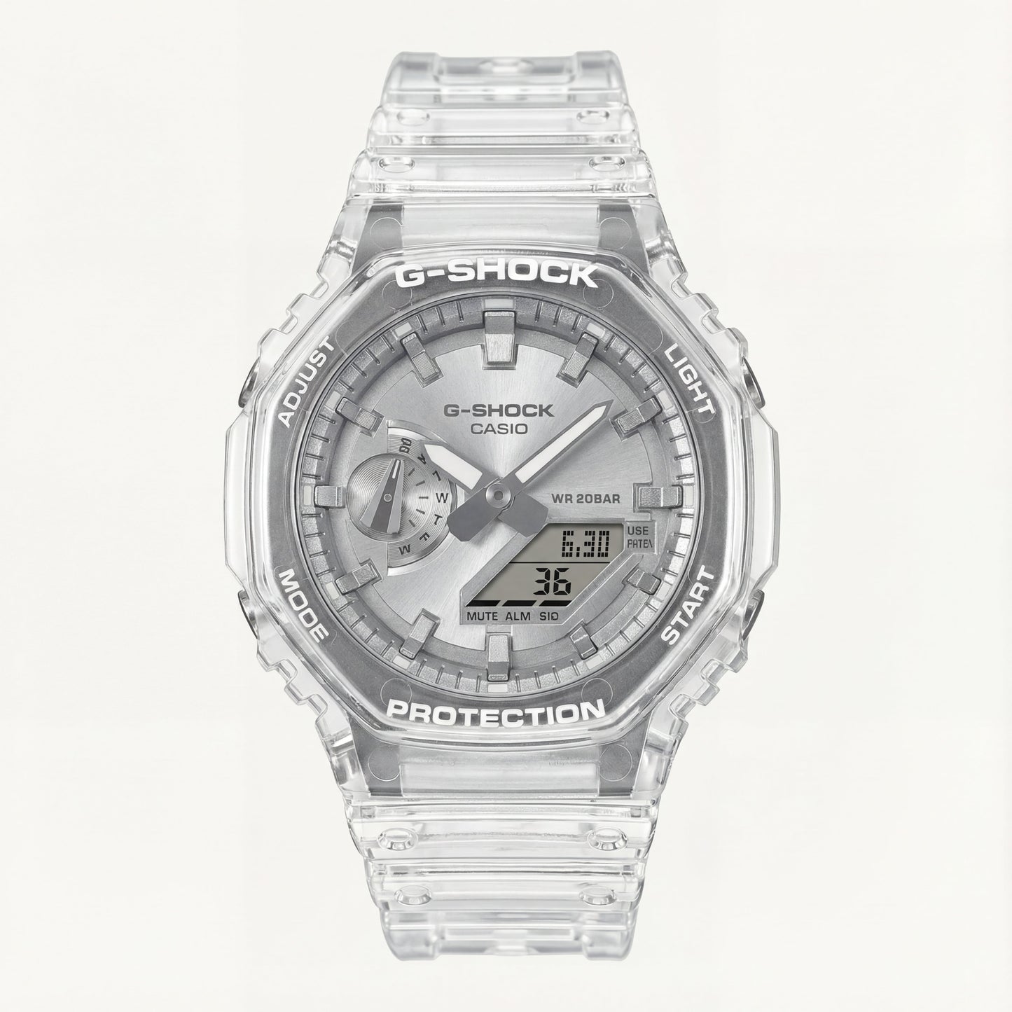 Transparent Case Silver Dial Digital-Analog Sports Watch