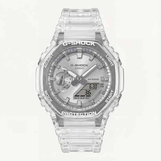 Transparent Case Silver Dial Digital-Analog Sports Watch