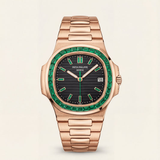Rose Gold Green Bezel Luxury Metal Watch for Men