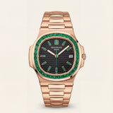 Rose Gold Green Bezel Luxury Metal Watch for Men