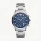 Silver Steel Blue Dial Chronograph Watch for Men