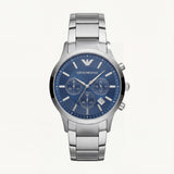 Silver Steel Blue Dial Chronograph Watch for Men