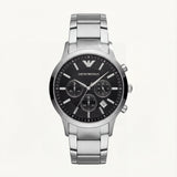 Silver Stainless Steel Chronograph Watch for Men – Black Dial