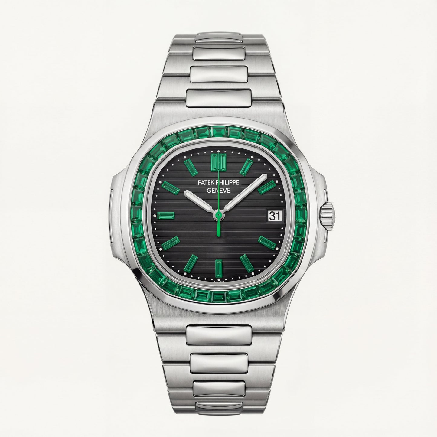 Emerald Bezel Luxury Stainless Steel Watch for Men – Elite Edition