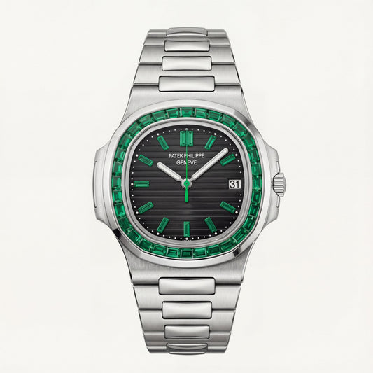 Emerald Bezel Luxury Stainless Steel Watch for Men – Elite Edition
