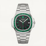 Emerald Bezel Luxury Stainless Steel Watch for Men – Elite Edition