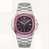 Pink Gem Bezel Luxury Stainless Steel Watch – Premium Edition